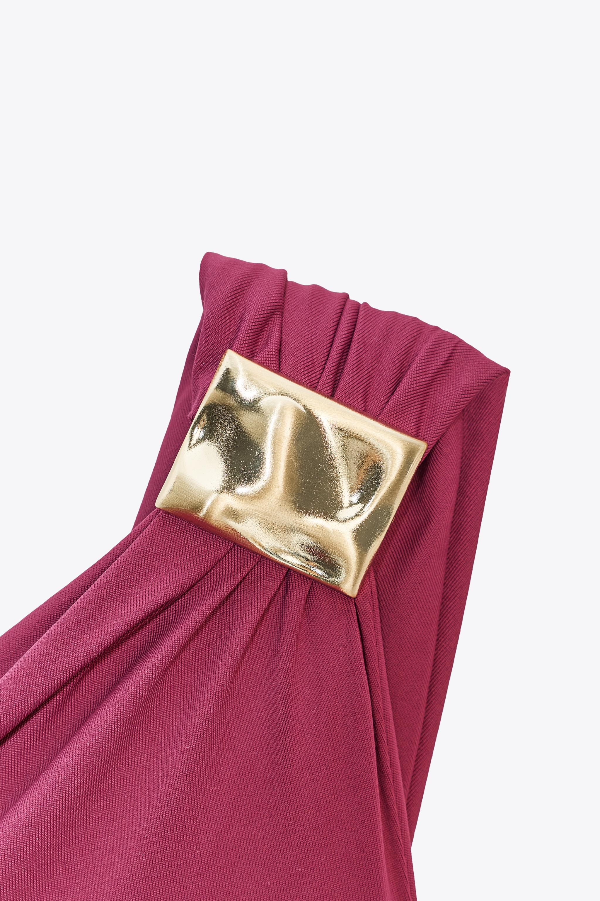 ASYMMETRIC POLYAMIDE BODYSUIT WITH METAL DETAIL